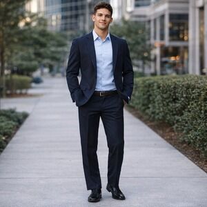 Johnny Bench MVP Collection Mens Navy Wool Polyester Blend Suit Pants Size 38x32